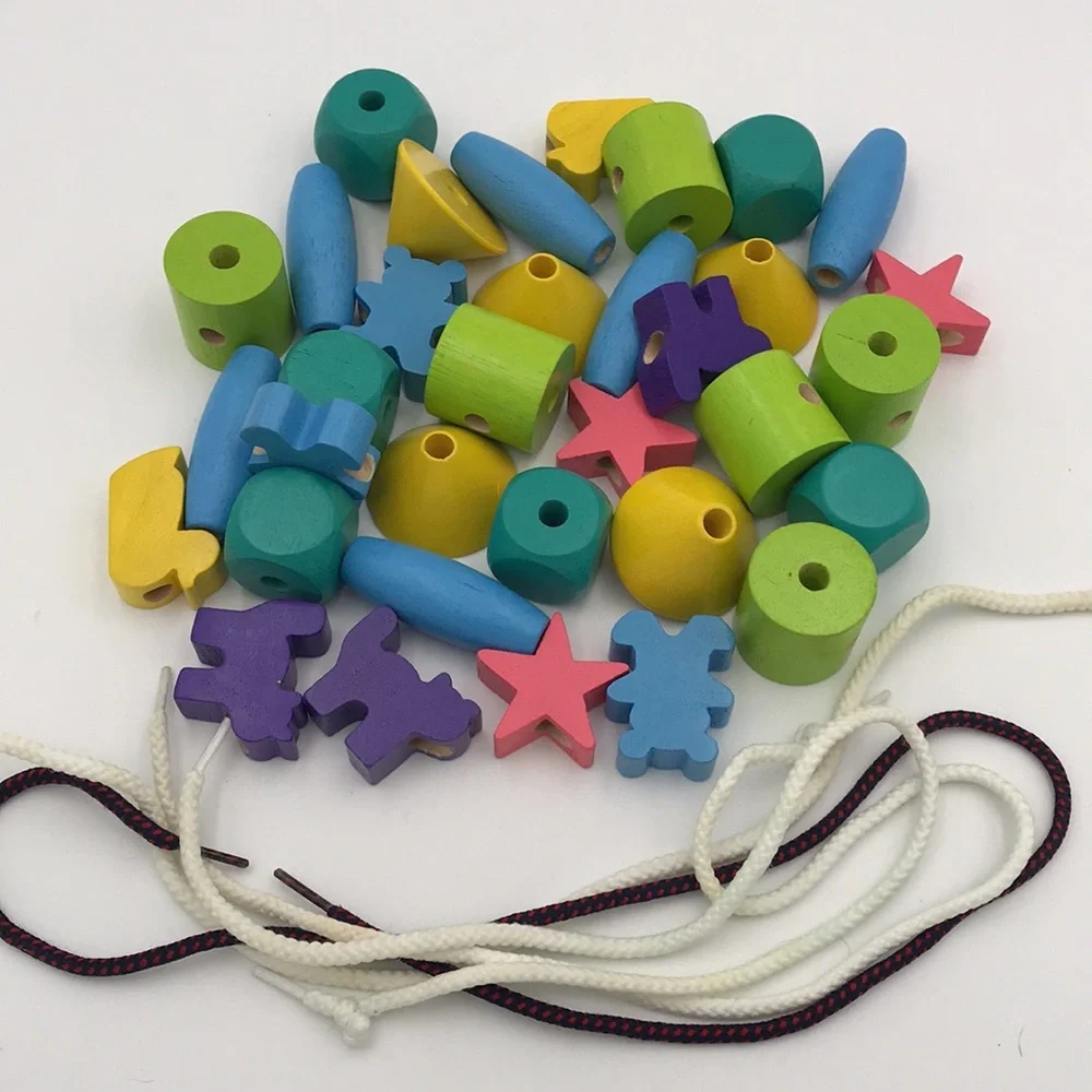 Wooden Lacing Beads Set